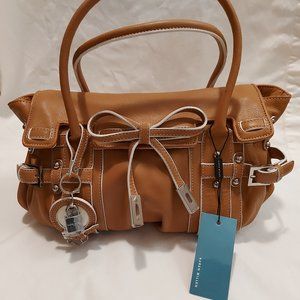Brand New Karen Millen Leather Shoulder Bag. Two-Tone Tan and White.